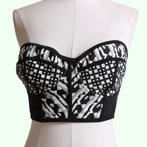 PETER PILOTTO Black White Abstract Print Strapless Bustier Swim Top